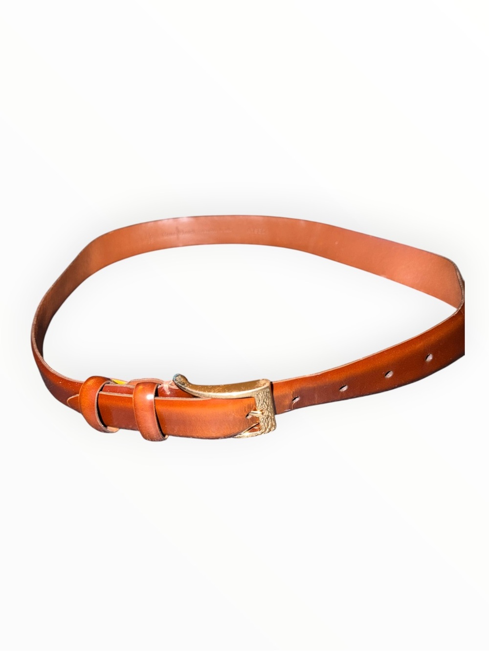 Cole Haan Men's Cognac Leather Belt with Gold Buckle